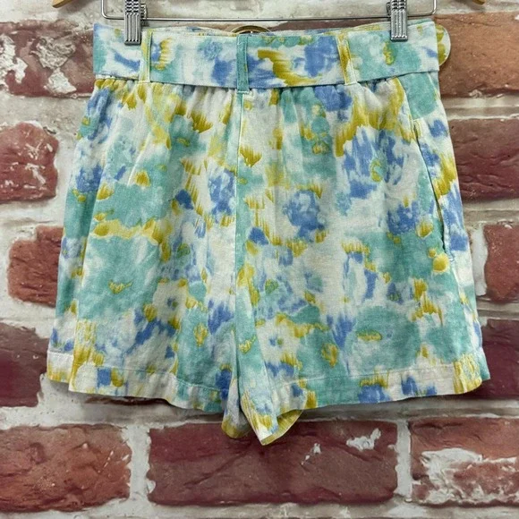 Christian Lacroix Shorts Women's Small Multicolor Abstract Linen Blend Belted - Picture 4 of 8